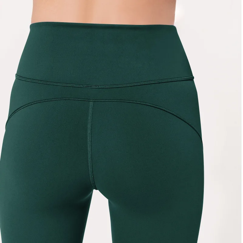 

High Waist Workout Running Tights Sports Fitness Yoga Pants Women Green Contrast Stitch Stretchy Nylon Spandex Yoga Leggings