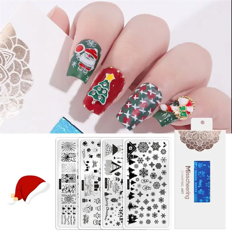 

5pcs DIY Nail Art Stamp Stamping Stencil Stainless Steel Christmas Tree Elk Snowman Pattern Template Plates Manicure Tools