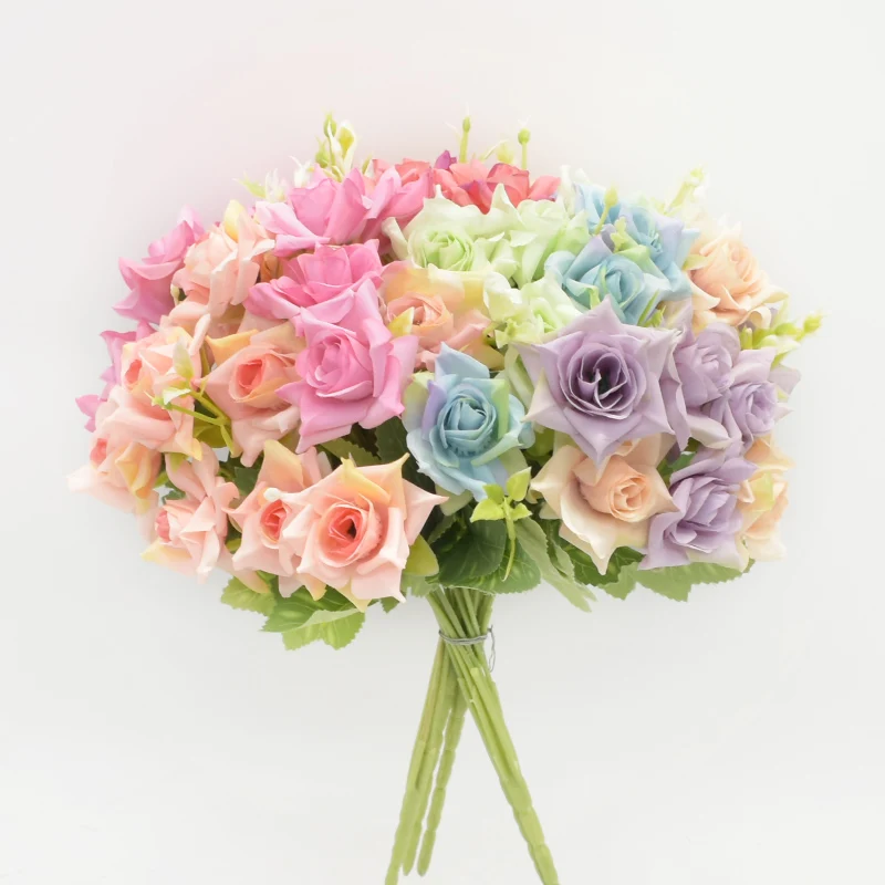 

30cm 5 forks 10 heads Artificial Rose Bouquet Silk flower Home decor Diy Indoor furnishings Autumn decoration Gifts box Wedding