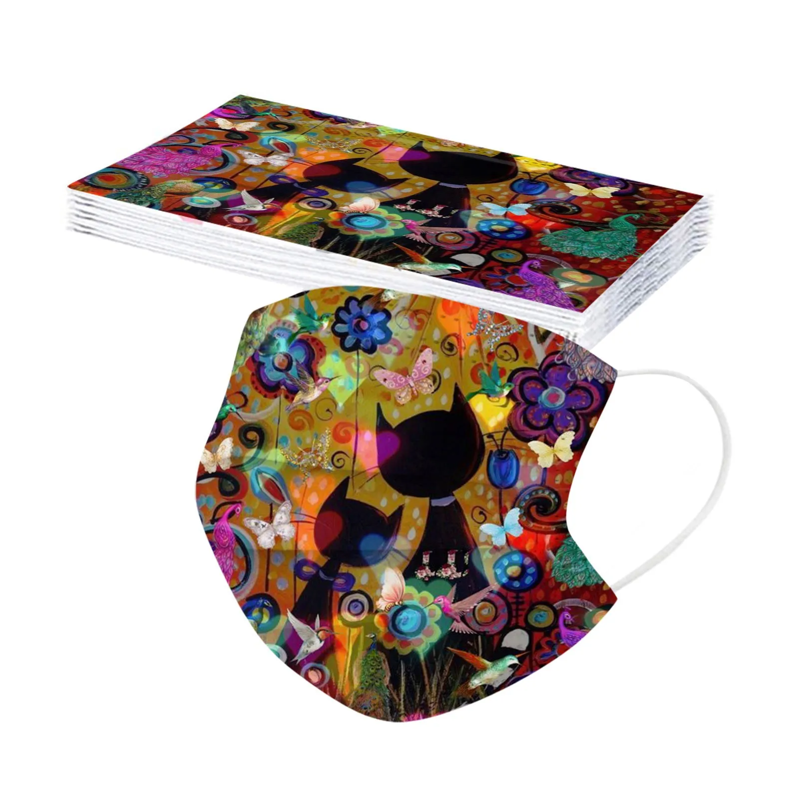 

50pcs Adults Cat Cartoon Prints Breathable Disposable Mouth Face Mask Outdoor 3 Layer Health Disposable Mask Mascarillas
