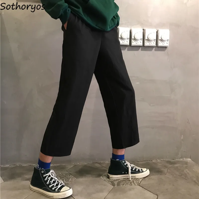 

Женские брюки с высокой талией Harajuku, Простые Женские однотонные универсальные свободные прямые брюки до щиколотки в Корейском стиле унисек...