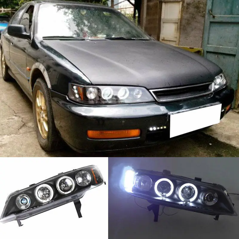 Передние фары автомобиля би ксеноновые линзы проектора DRL Halo для Honda Accord 1994 1995 1996