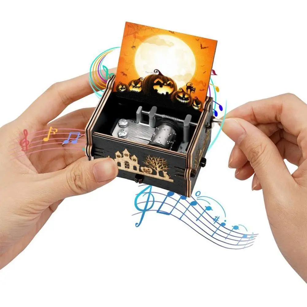 

Montessori Handmade Wooden Music Box DIY Hand-cranked Music Box Vintage Clockwork Toys Halloween Christmas Kids Interesting Gift