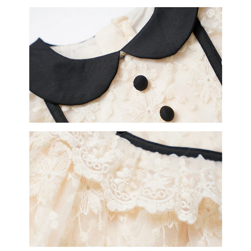 

1-6Years Baby Girls Lace Dress New Spring Autumn Long Sleeve Peter Pan Collar Sweet Princess Dress 2021 Girl Party Dresses