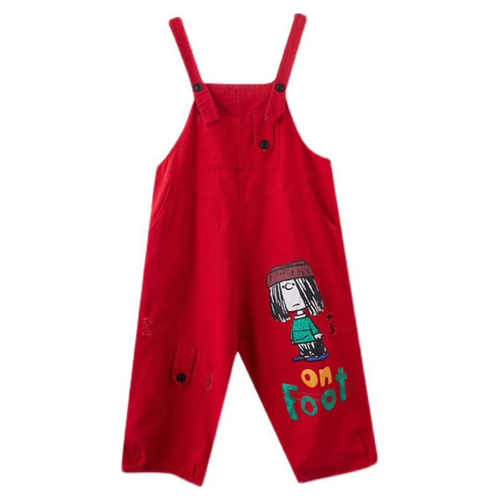 

Women's Jeans Plus Size Wide Leg Baggy Pants Cartoons Jumpsuit High Waist Loose Black Red Denim Dungaree Women Overalls