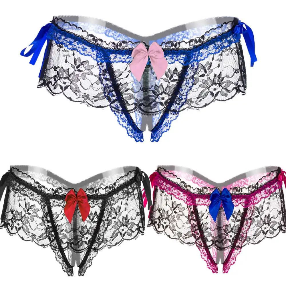 

Women's Underwear Sexy Lace Bow Lingerie Panties High-Crotch Transparent Floral Briefs Underwear Hot Lingerie
