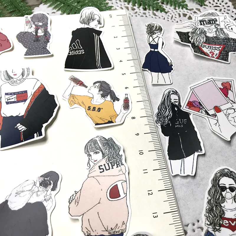 Pegatinas de personaje de chica de viento de 32 uds, ropa de moda, material de cuenta de mano para Hermanas, &aacute;lbum de pegatinas de manual DIY-1