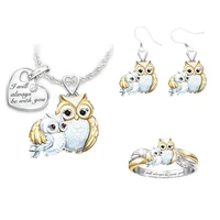 jusieber 23pcs letter cute owl jewelry set double owls childrens necklace ring jewelry set cartoon animal birthday gift rings