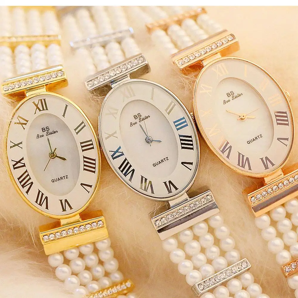 Часы наручные женские с жемчугом брендовые Роскошные кристаллами циферблатом в