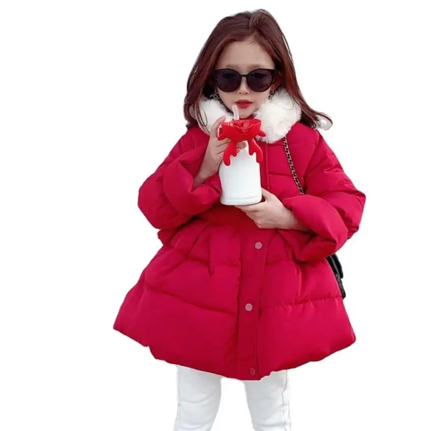 

Fashion Girls warm cotton jacket children winter new sweet belt slim coats kids fue collar outerwear girl outfit ws1917