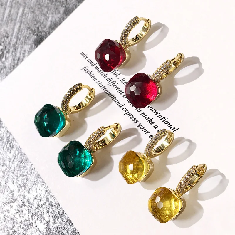 

Top quality Fashion gleaming 10*10mm Green blue Square Crystals stone Drop Earrings Women Jewelry Accessories Female Multicolor