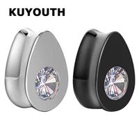 kuyouth best quality stainless steel white zircon water drop ear gauges expanders body piercing jewelry earring stretchers 2pcs