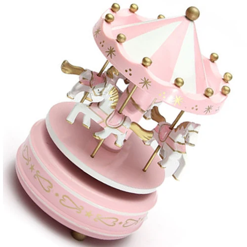 

Musical carousel horse wooden carousel music box toy child baby pink game