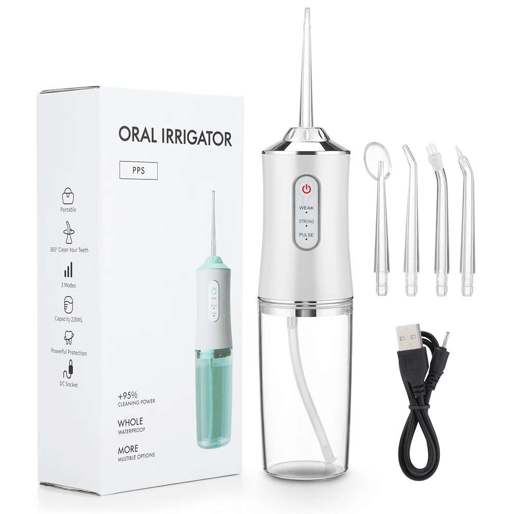 

3 Modes Electric Oral Irrigator Water Flosser USB Portable Dental Water Jet Teeth Whitening Cleaner with 4 Nozzles Oral Hygiene