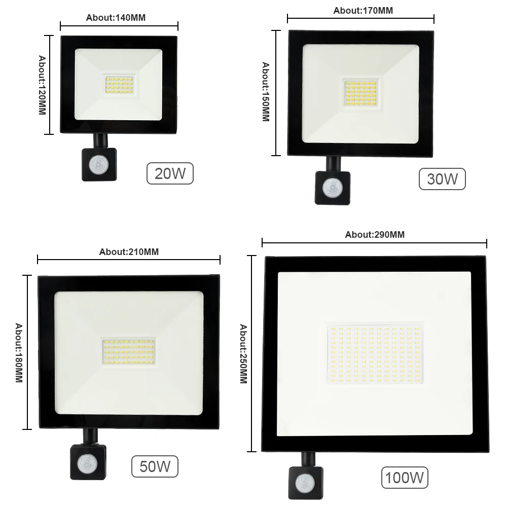 Led Flood Light 20W 30W 50W 100W AC220V PIR Motion Sensor Adjustable Wall Lamp Waterproof Outdoor Searching Spotlight | Лампы и