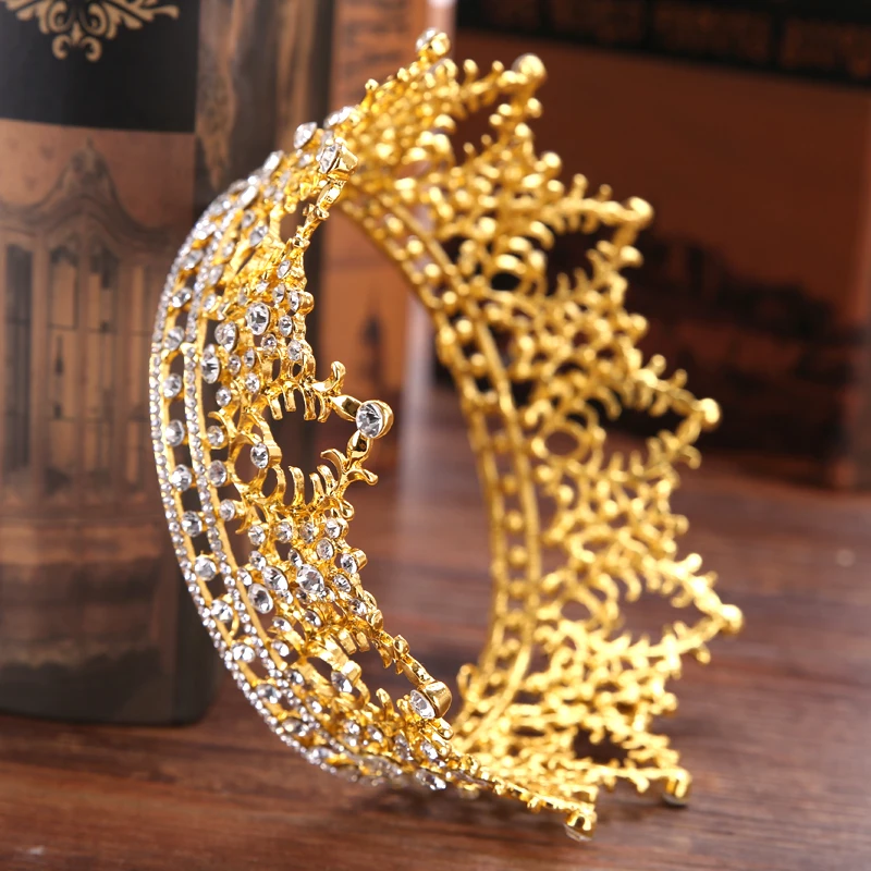 Винтажная Свадебная круглая корона кристалльная тиара из горного хрусталя