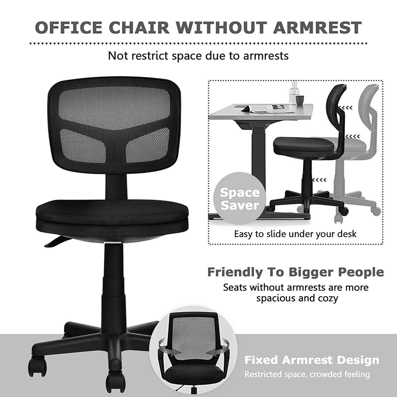 

Armless Computer Chair Free Height Adjustment Removable Seat Cover Breathable Mesh Comfort Curved Backrest Home Office Chairs