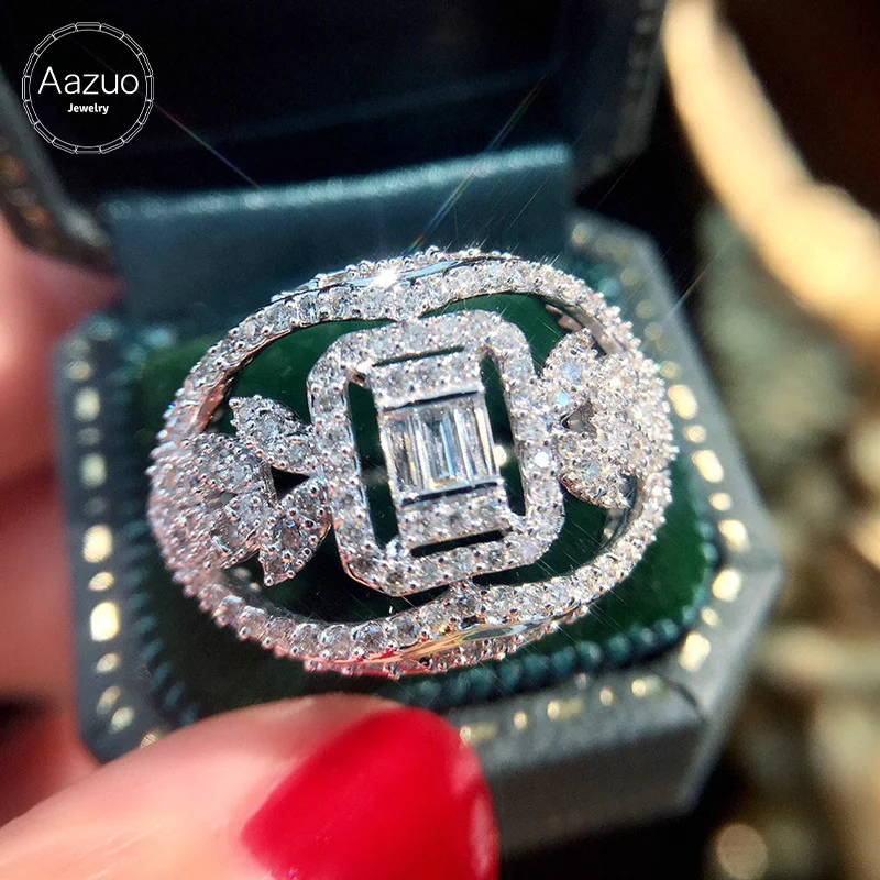 melhor Aazuo18k Ouro Branco Verdadeiro Diamante 1.1ct Ij Si Grande Forma De Ovo Anel De Noivado Para Mulher Moda Amor Presente Au750 Ouro Real