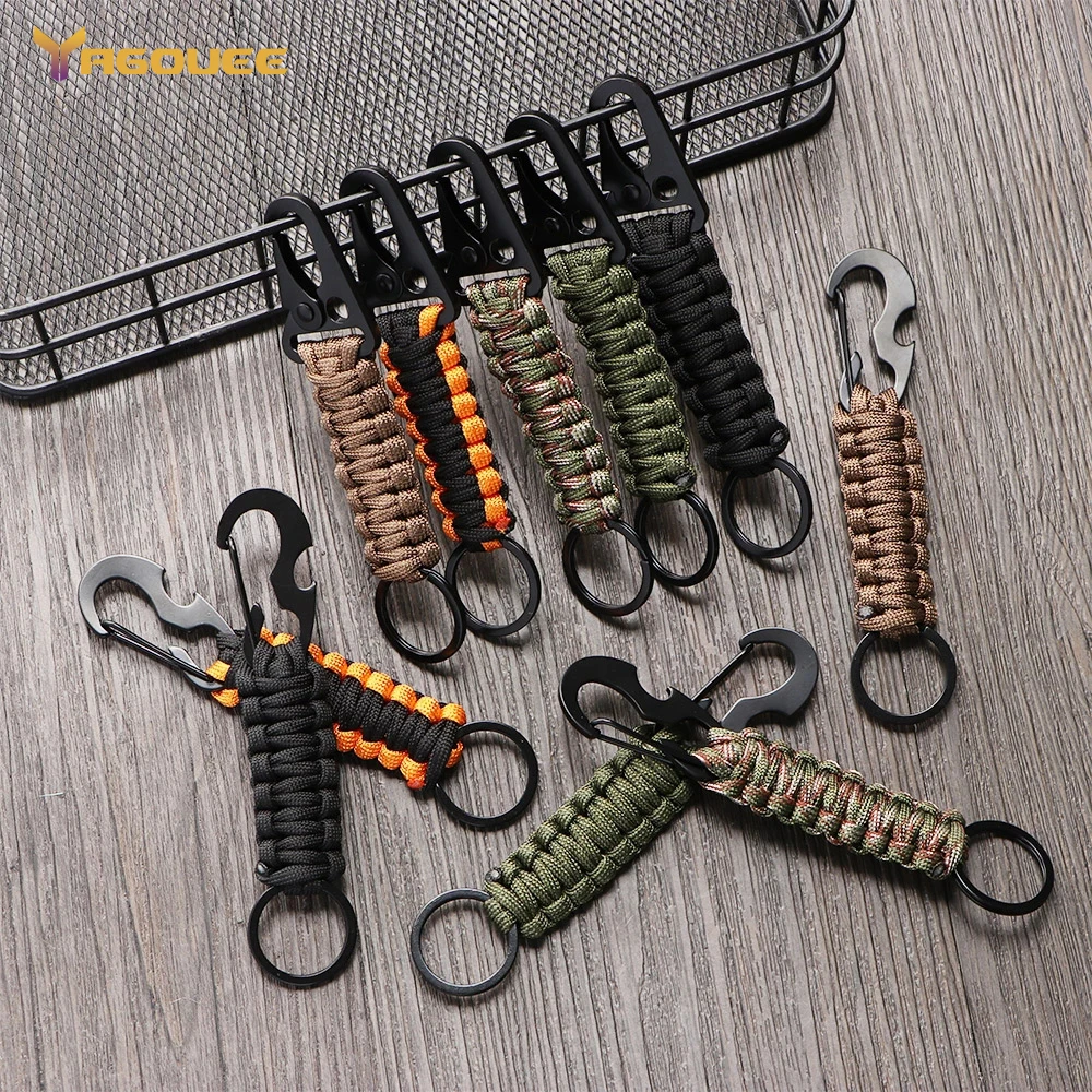 

Outdoor Keychain Ring Carabiner Military Paracord Cord Rope Camping Survival Emergency Knot Bottle Opener Tools Backpack Buckle