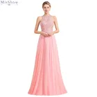 Розовое шифоновое длинное платье для выпускного вечера, ТРАПЕЦИЕВИДНОЕ платье без рукавов для официальной вечеринки, сексуальное платье с жемчужинами, 2020