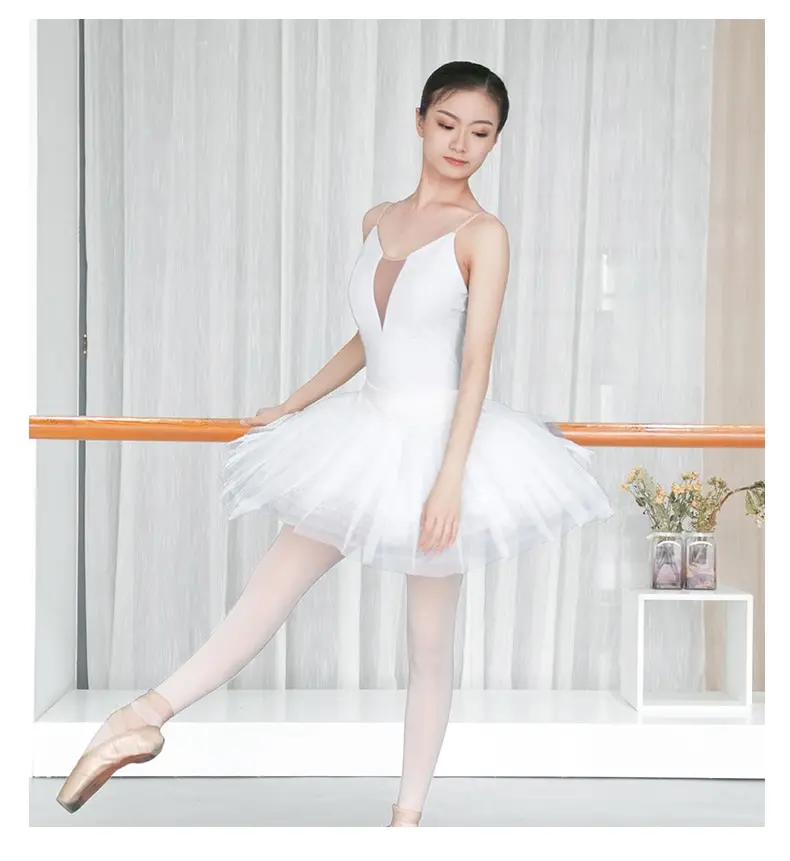

2020 Women Sling V-neck Ballet Leotards White Camisole Leotards Adults Sexy Neckline Bodysuit