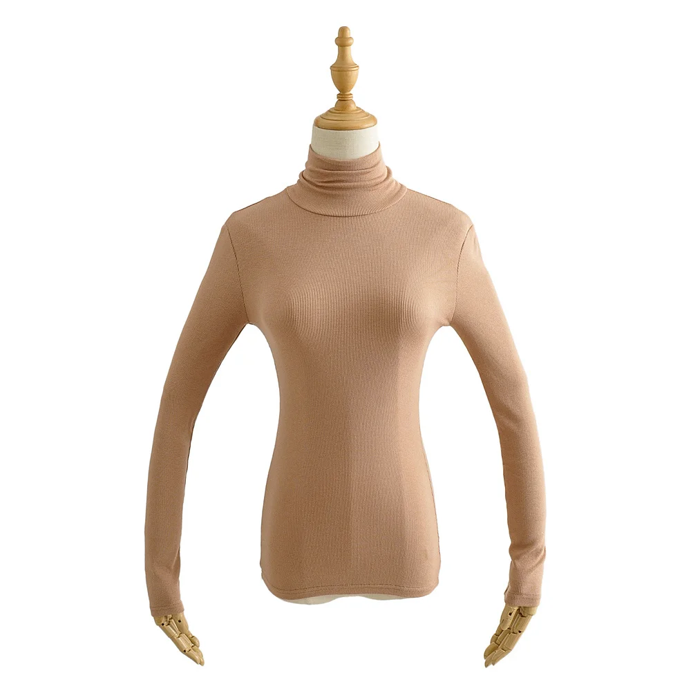 2020 Осень Зима повседневные трикотажные футболки в рубчик Топы Водолазка с