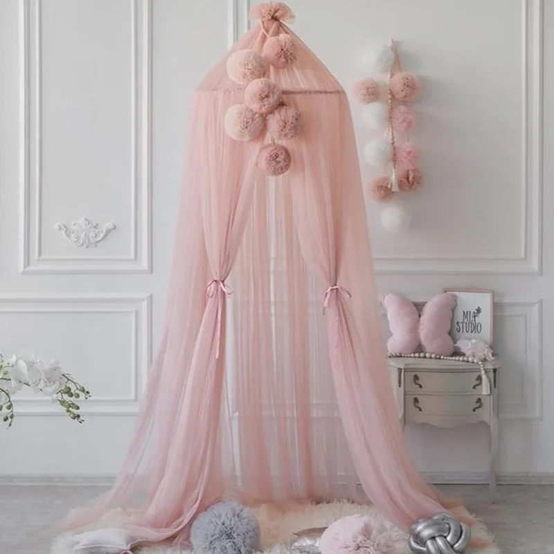 

Новая меховая сетка в нордическом стиле с помпоном, пряжа, детская москитная сетка, украшение для детской комнаты, подвесная купольная пала...