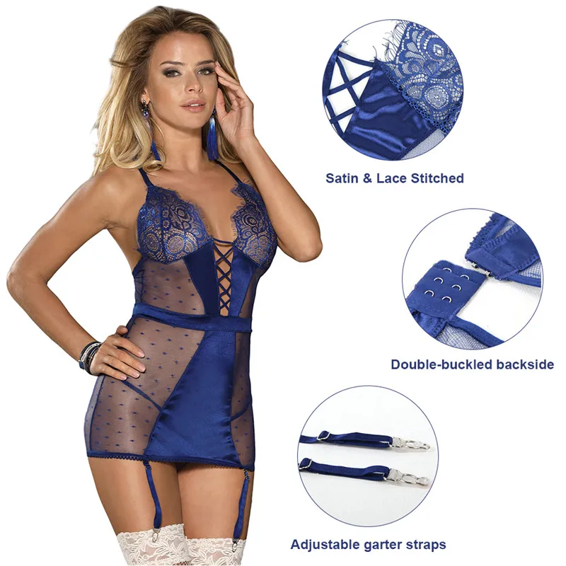 Размера плюс Для женщин Эротическое белье подвязки с вышитыми кружевами Babydoll 5XL