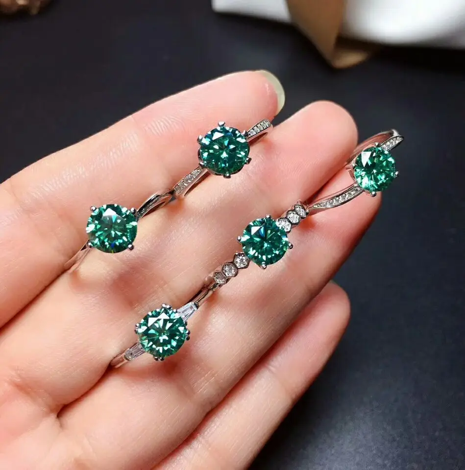 

MeiBaPJ 5 Styles Green Moissanite Diamond Flower Simple Ring for Women 925 Sterling Silver Fine Wedding Jewelry