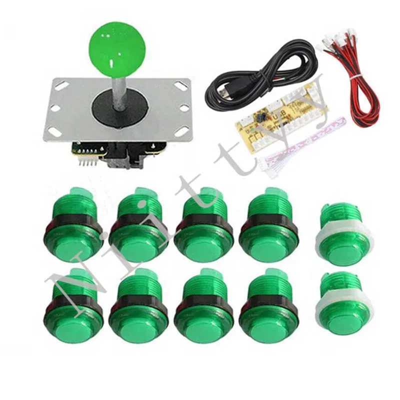 5V LED Illuminated Push Buttons Arcade DIY Kits Parts 5Pin Joystick Zero Delay USB Encoder To PC Game + 2x 24mm 8x 30mm | Спорт и