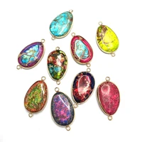 colorful healing stone natural emperor stone double hole pendant connector diy women fashion jewelry making bracelet accessories