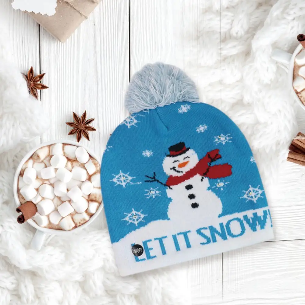 Skillful Manufacture Flanging Christmas Knitted Hat Superior Quality with Ball and LED Color Light for Children Gifts |