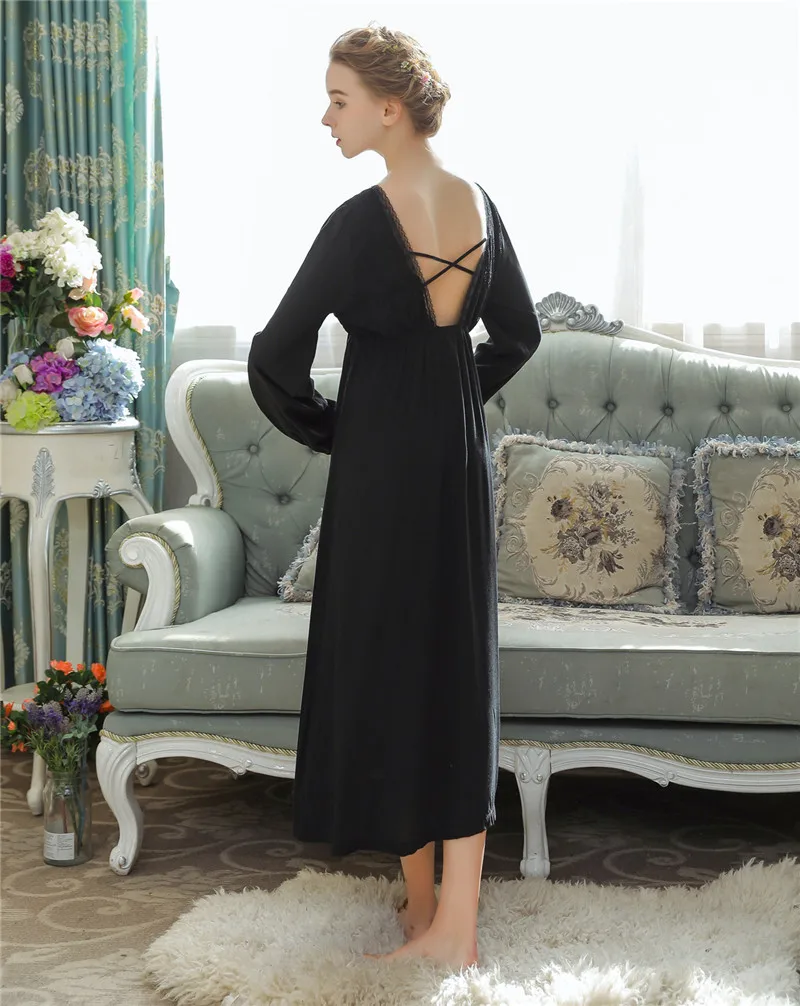 2020 Женская пикантная хлопковая ночная рубашка с длинным рукавом кружевная Милая