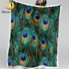 BlessLiving Peacock Feather Blanket Aqua Blue Turquoise Sherpa Flannel Fleece Blanket Sparkly Bird Fantasy Bed Couch manta 1