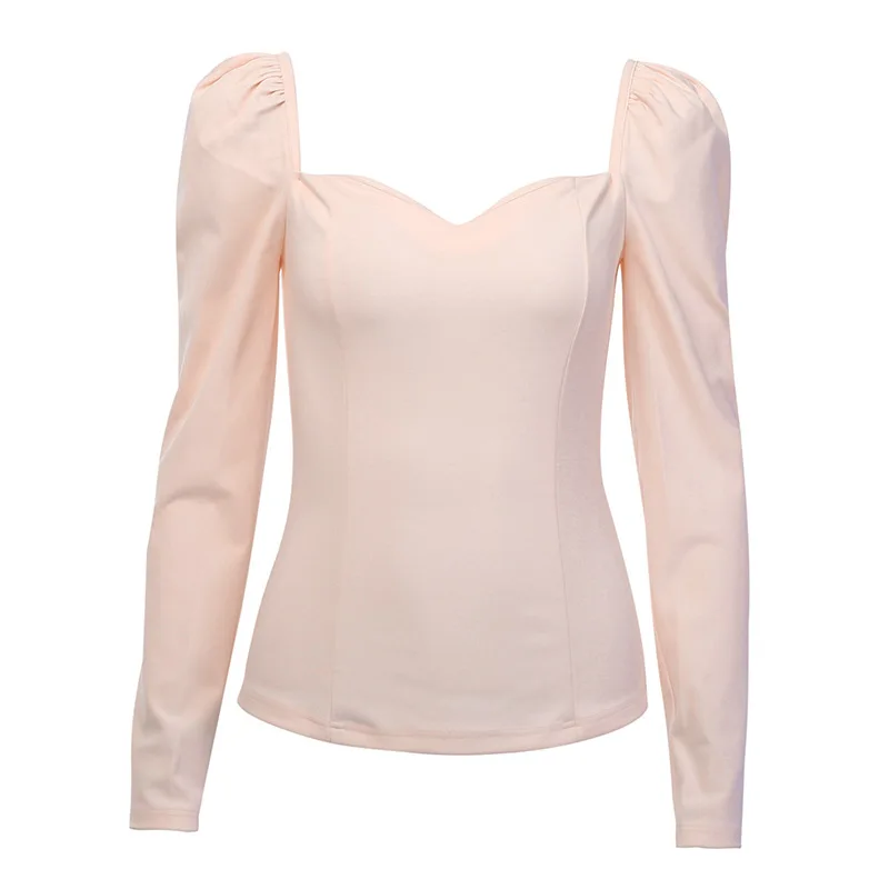 

ZHYMIHRET Vintage Square Collar T Shirt Women White Puff Sleeve Tshirt Backless Tops 2019 Autumn Camiseta Mujer Streetwear