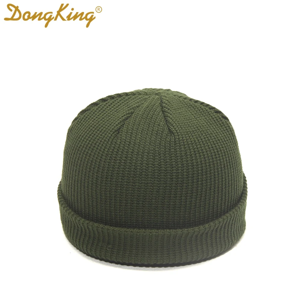 Army Green DongKing Новые Вязаные Шапочки ребристый трикотажный с манжетами короткие дыни кепки Docker Beanie шапка с черепом Ретро зимняя шапка унисекс Зимние шапки - Цвет: Army Green