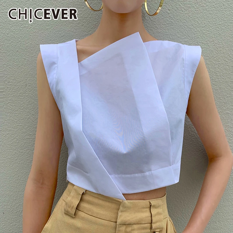 Женская блузка без рукавов CHICEVER асимметричная в Корейском стиле с косым