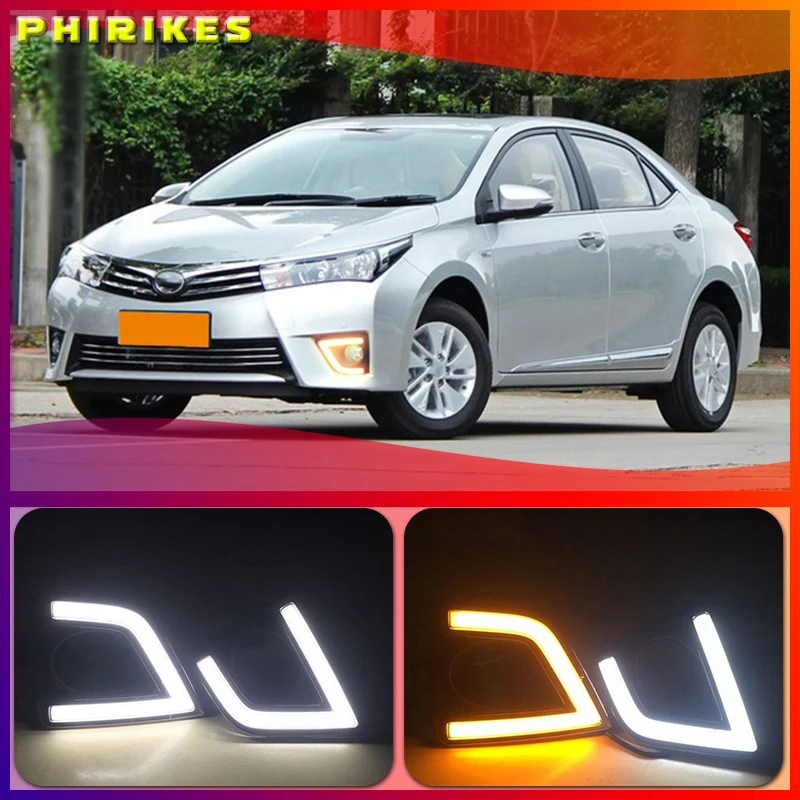

1 Set drl For Toyota Corolla 2014 2015 2016 LED DRL Daytime Running Lights with yellow turn signal night blue