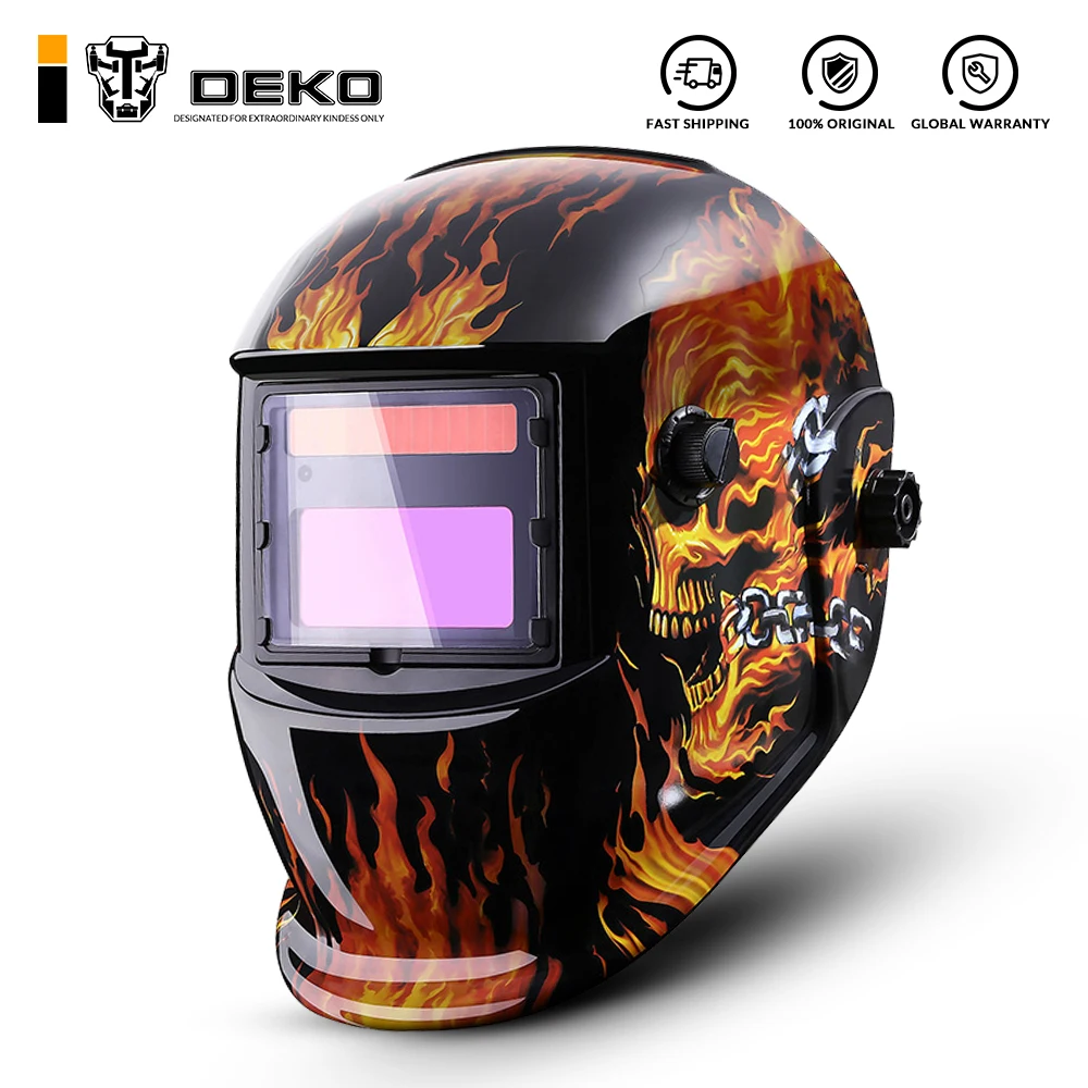 DEKO Welding Mask Skull Solar Auto Darkening  MIG MMA Adjustable Range 4/9-13Electric Helmet Welding Lens for Welding Machine