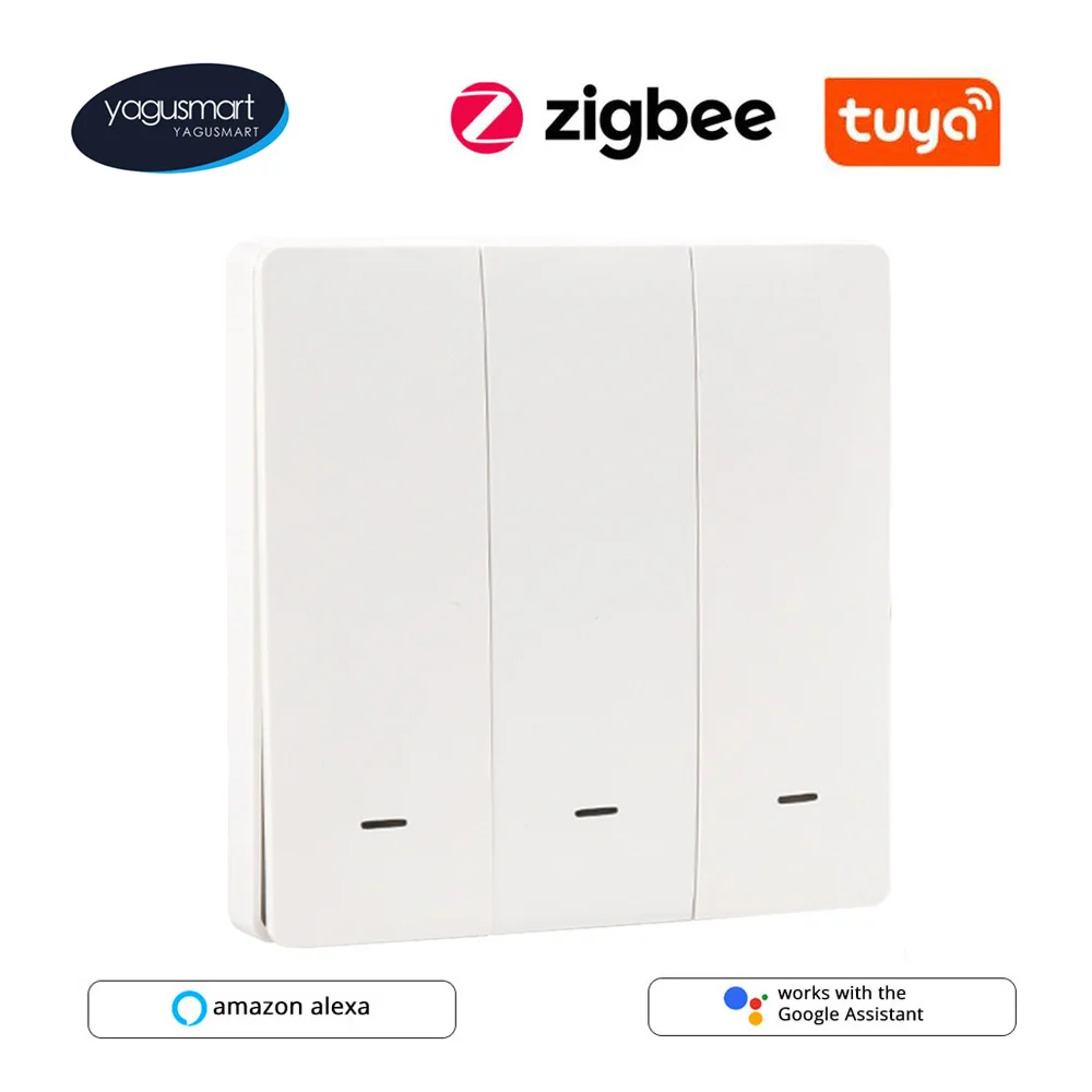 

Yagusmart Tuya Zigbee 3.0 Push Button Switch Smart Life App Neutral Optional Alexa Google Home Control Relay Wall Interruptor