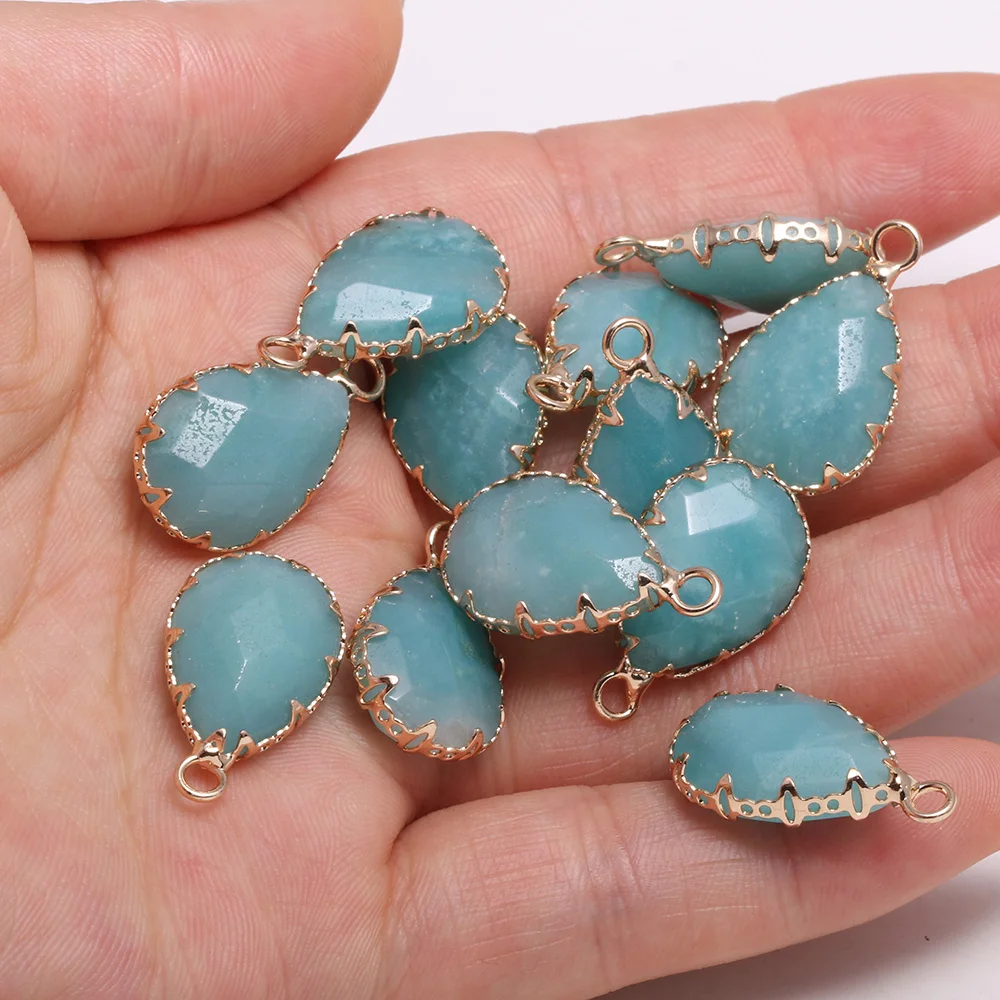 

2pcs Natural Stone Charms Drop-shaped Faceted Amazonite Pendants for Jewelry Making DIY Nacklace Earring Women Gift Size 13x23mm