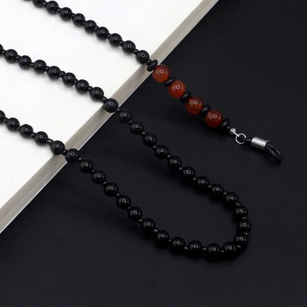 Женская цепочка для очков JGL0036 черная из натурального камня в стиле ретро