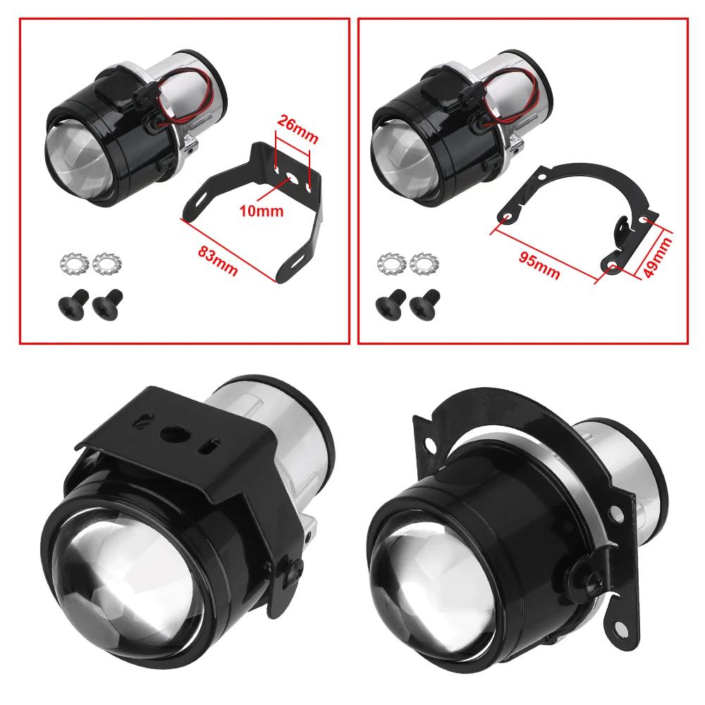 

2PCS Bi-Xenon HID 2.5 inch Fog Light Projector Lens For Car Retrofit H8 H9 H11 HID Led Bulbs With Bracket Universal Nno Bulbs