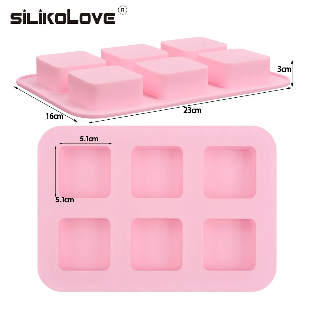 Силиконовая форма для мыла SILIKOLOVE 6 полостей 3D квадратная ручной работы