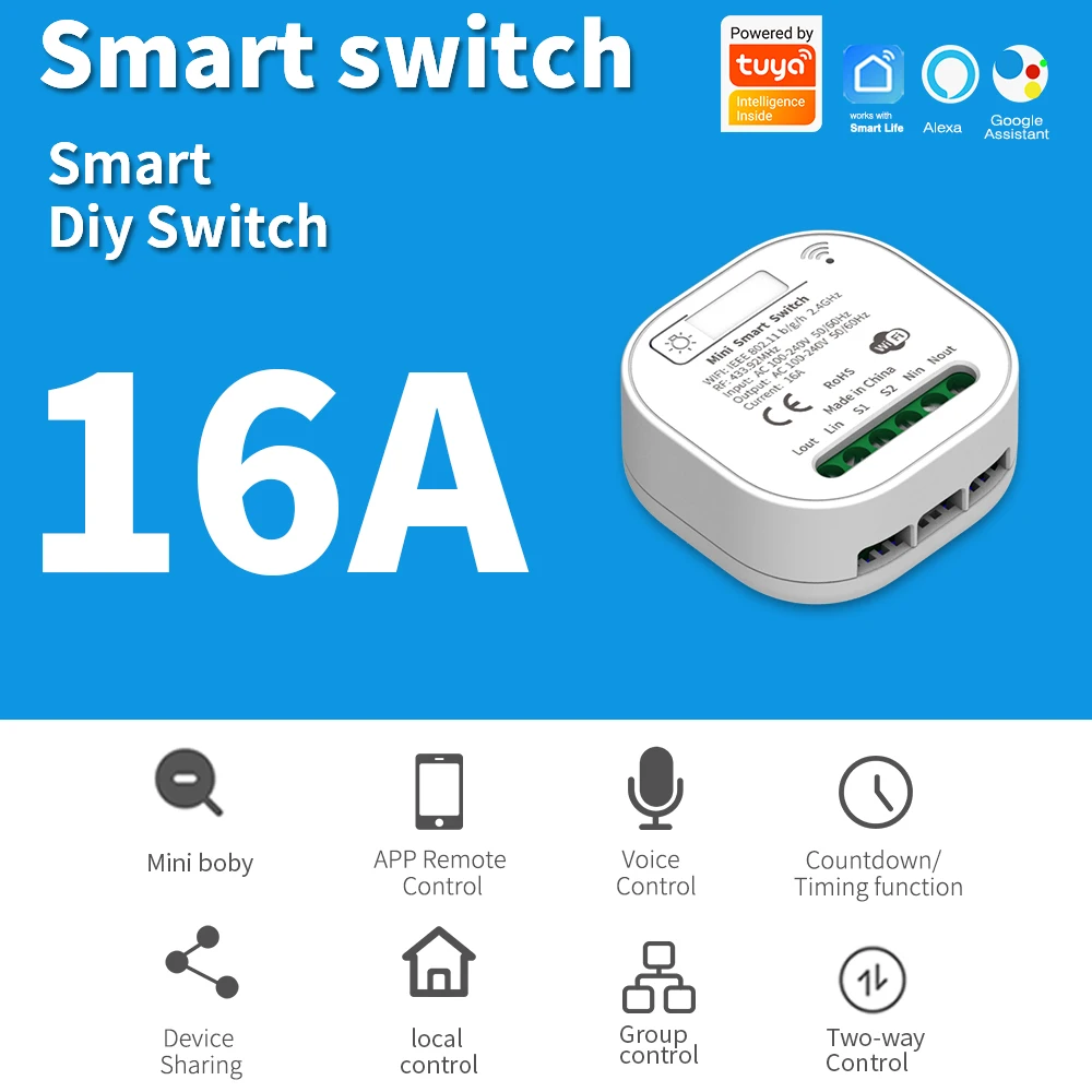 

Tuya ZigBee 3,0 Мини WiFi DIY Переключатель поддерживает 16A 2 способа управления умный дом автоматизация работа с Alexa Google Home приложение Smart Life