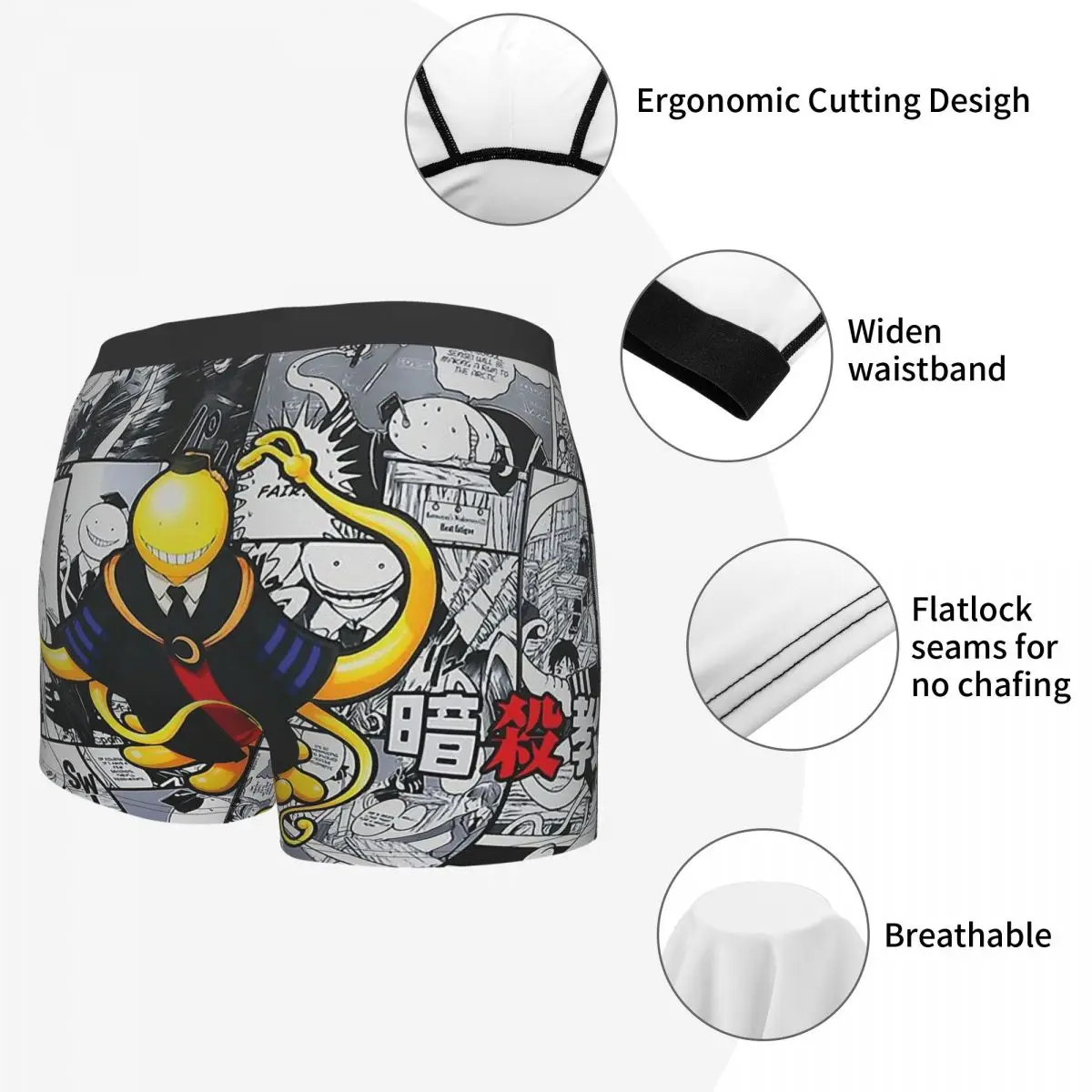 Assassination Classroom Anime Newspaper Old Page Underpants Breathbale Panties Male Underwear Print Shorts Boxer Briefs | Мужская одежда