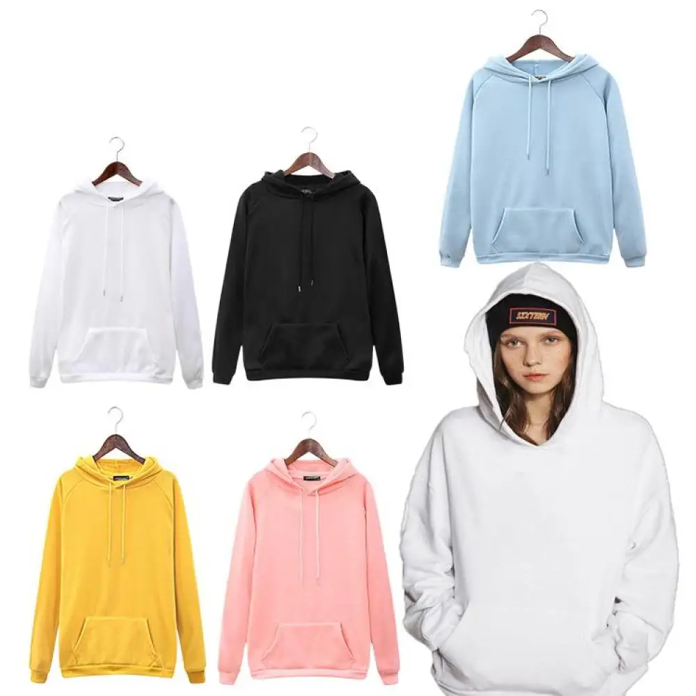 

Women Couple Hoodies Sweatshirt Fleece Pockets Tracksuit Sports Jumper Tops 2021 Winter Plain Woman Casual Loose Sweatshirts