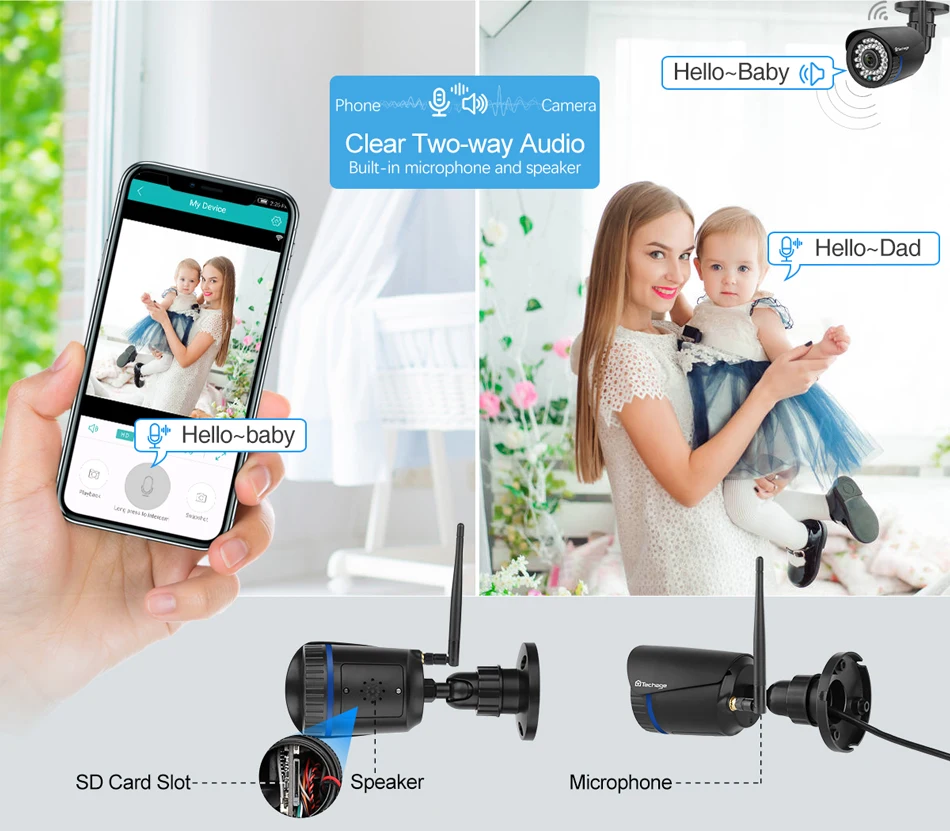 H.265 1080P Wi-Fi IP камера 2MP двухстороннее аудио беспроводная видео охранное видеонаблюдение для помещений и улицы ИК Ночное Видение P2P Onvif IPC