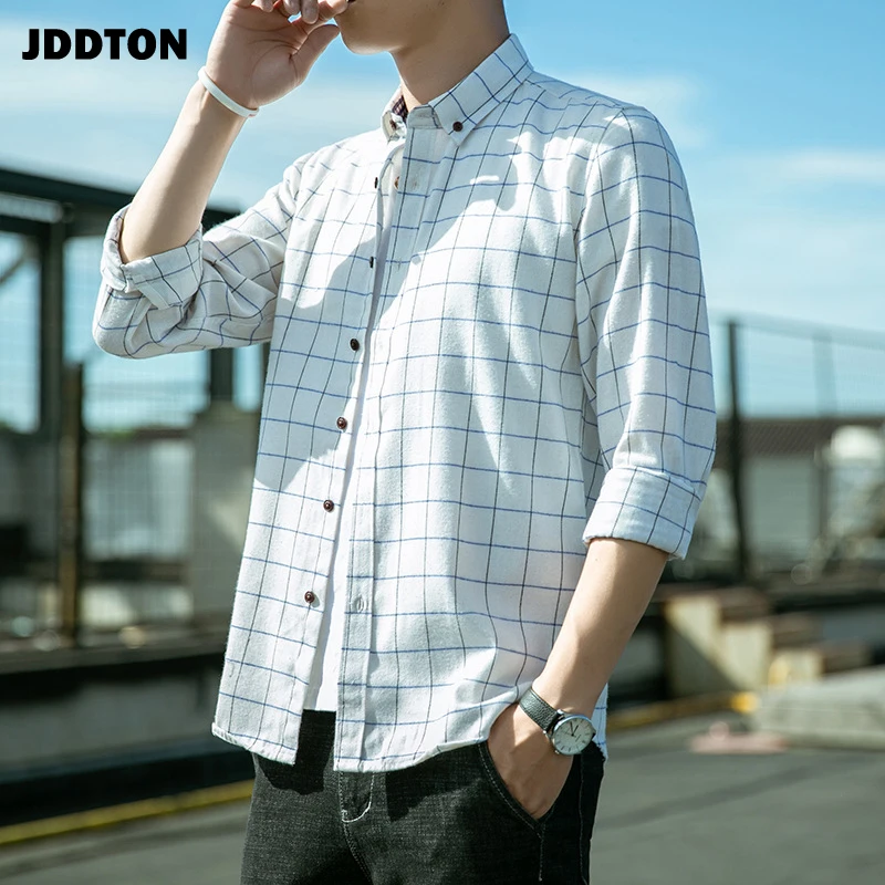 

Рубашка JDDTON JE628 мужская с длинным рукавом, Повседневная модная свободная уличная одежда в клетку, топ в Корейском стиле, весна-осень