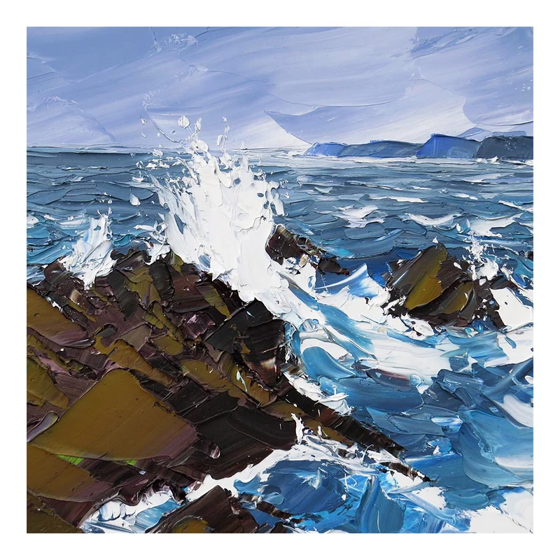 

KOWELL 100% Handpainted Seaview Knife Abstract Oil Painting On Canvas Art Gift Home Decor Living Room Wall Art Frameless Picture